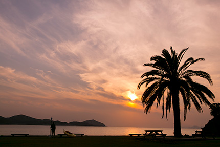 夕日に染まる浜